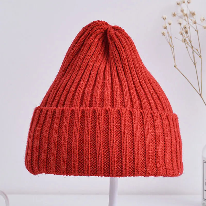 Baby Kids Ribbed Knitted Beanie Hats For Girls Boys