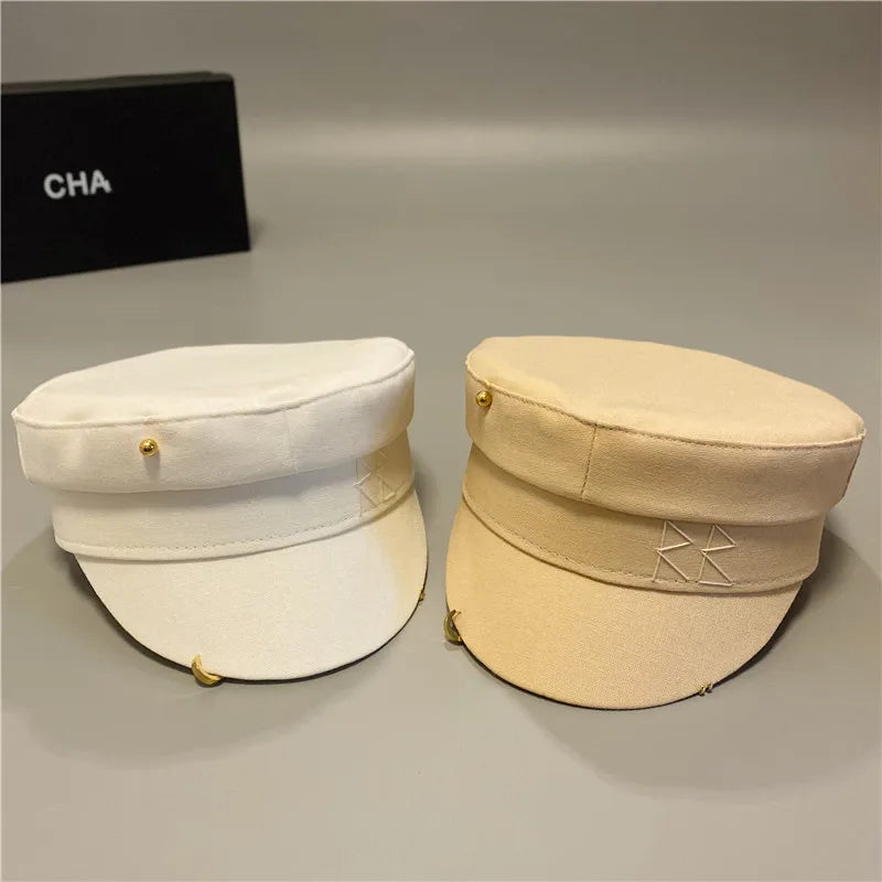 New Cotton And Linen Rhinestone Letter Newsboy Caps Women