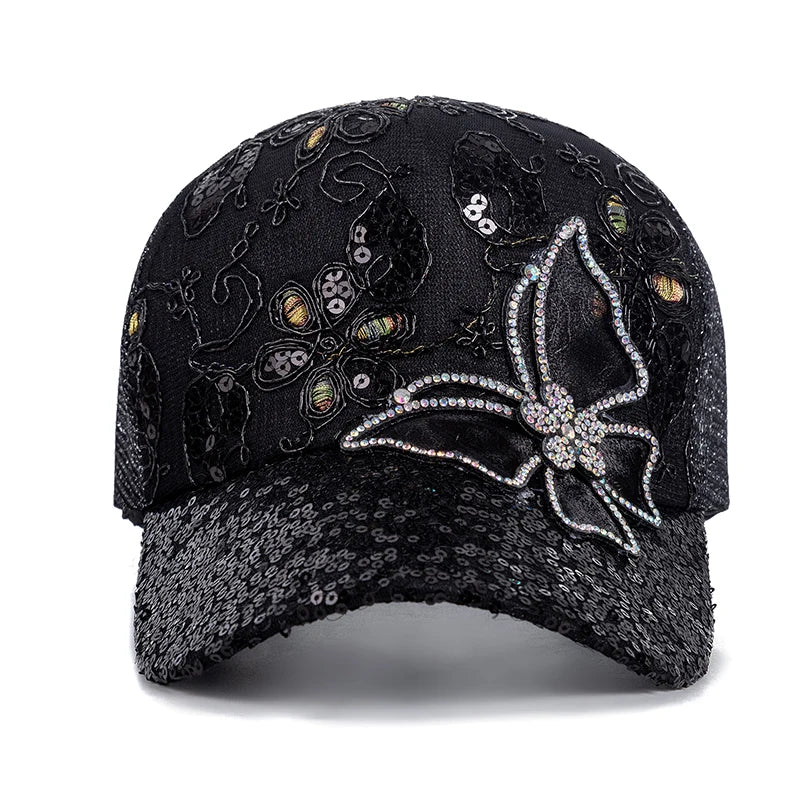 Fashion Women Cap Butterfly Flower Pendant Baseball Cap Female