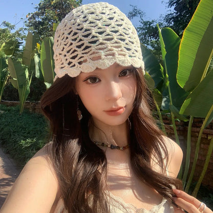Spring Summer Handmade Knitted Sequin Hollow Crochet Vintage