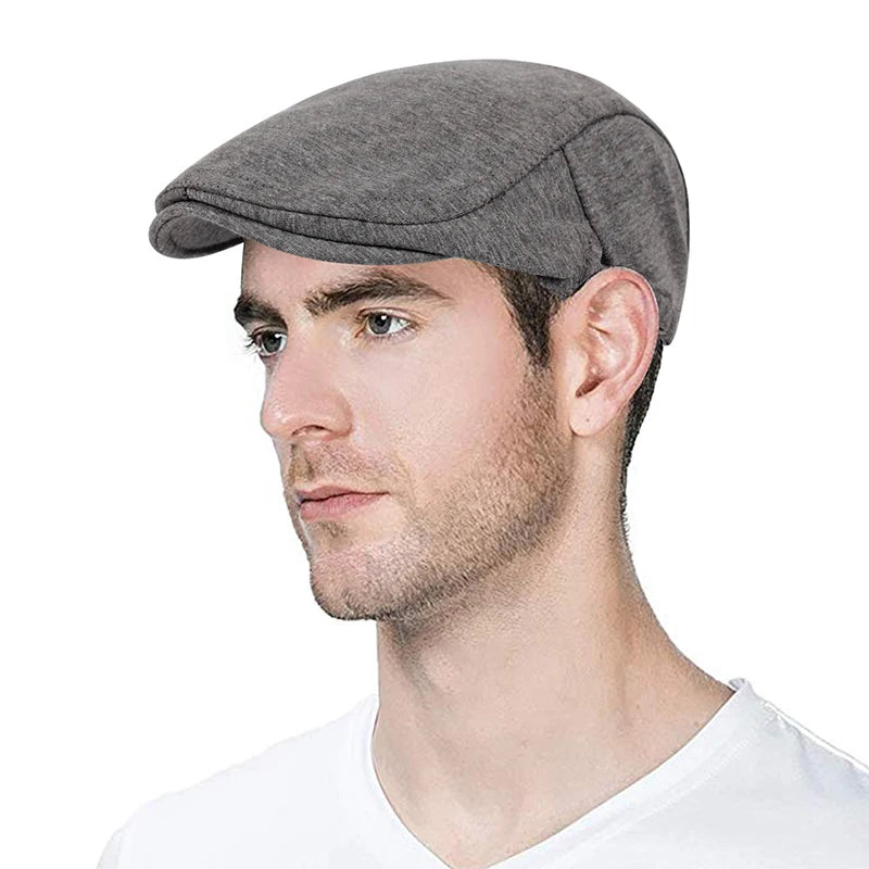 New Man Berets Cotton British Vintage Flat Caps Gatsby Male Solid Gray Black