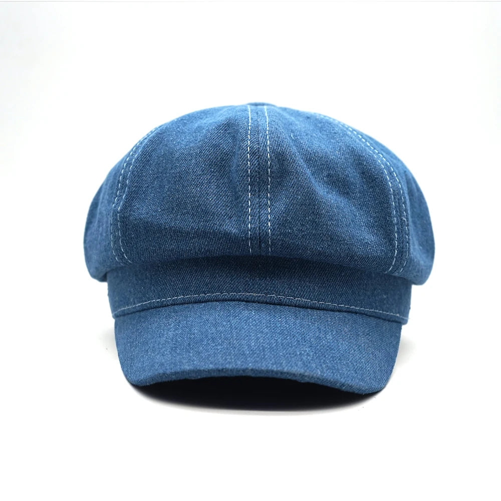 New Women Leisure Octagonal Hat Ladies Denim Beret Hat