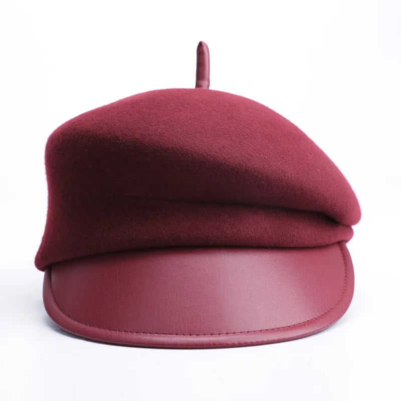 2026 New Style Fashion Leisure Wool Cloth Leather Eaves Cap