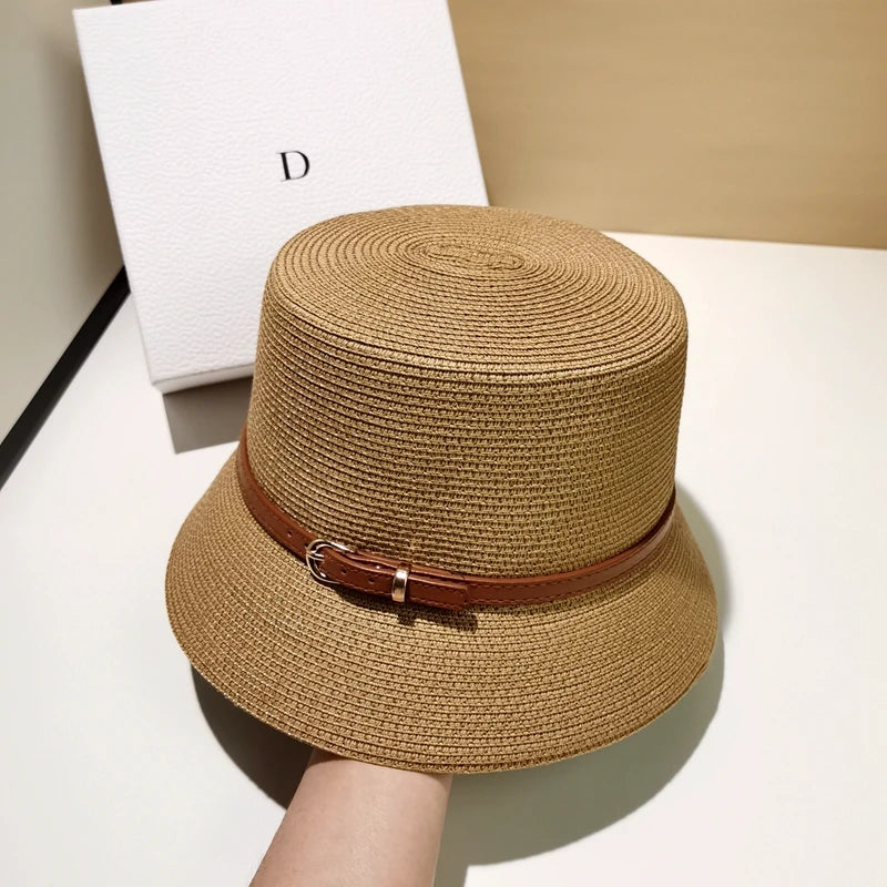 Women's Summer Bucket Hat Belt Decoration UV Protection Sun Cap