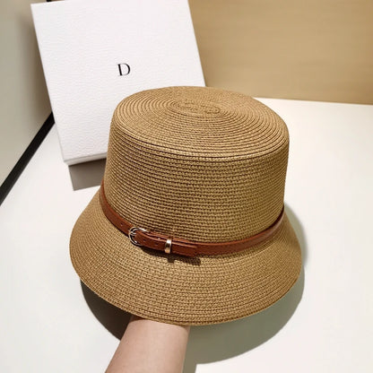 Women's Summer Bucket Hat Belt Decoration UV Protection Sun Cap