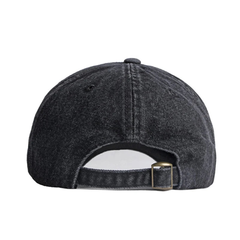 Casual Washed Cotton Baseball Cap Men Solid Black Blue Denim Dad Hat