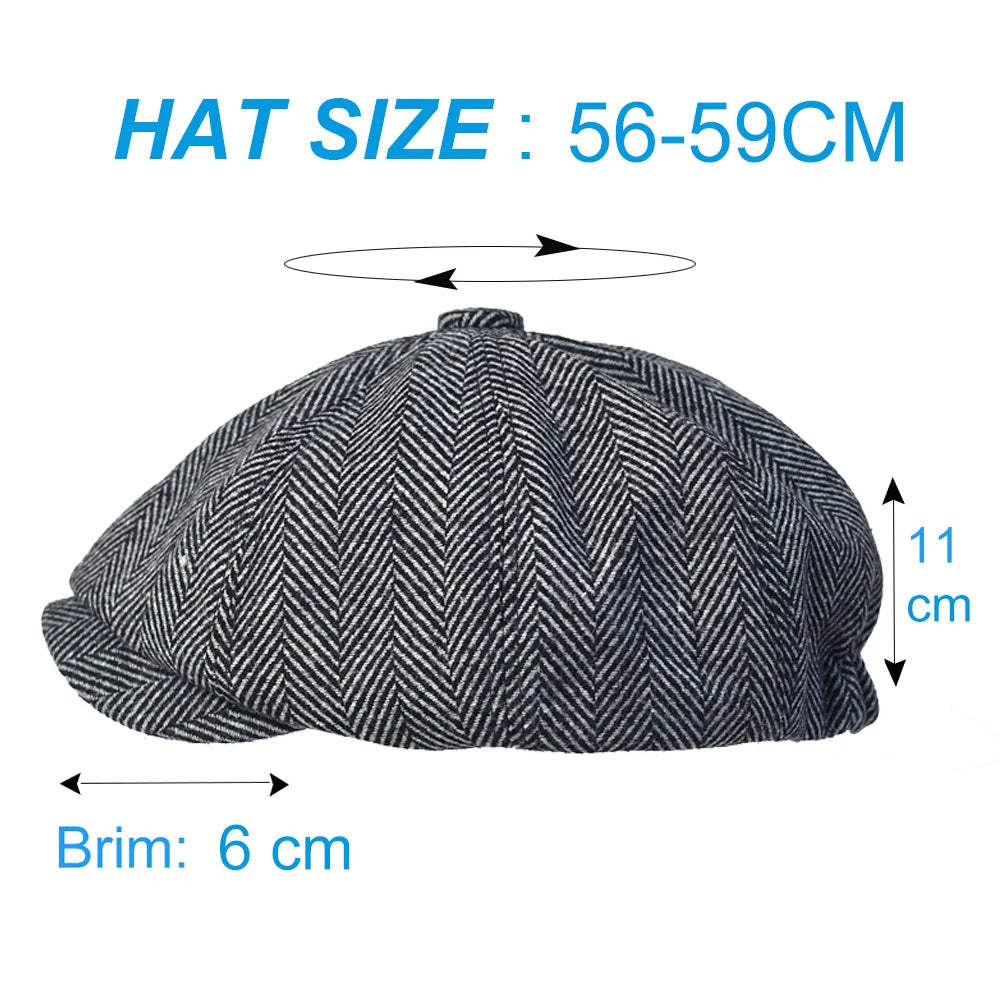 Peaky Blinders Hat Men's Newsboy Hats Vintage Herringbone Octagon Cap