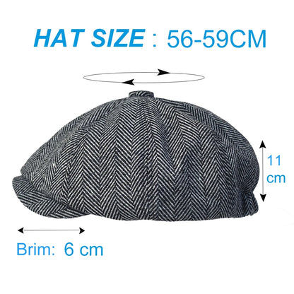 Peaky Blinders Hat Men's Newsboy Hats Vintage Herringbone Octagon Cap