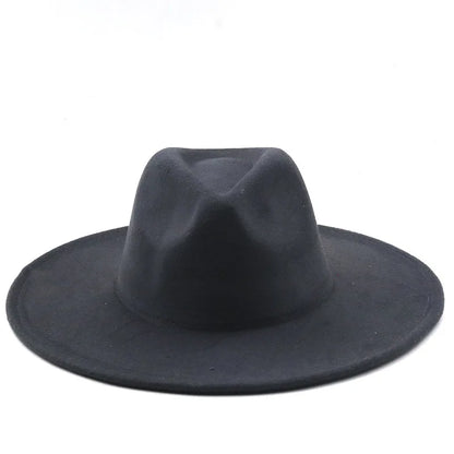 Men Women 9.5cm Flat Big Wide Brim Autumn Winter Wool Felt Fedora