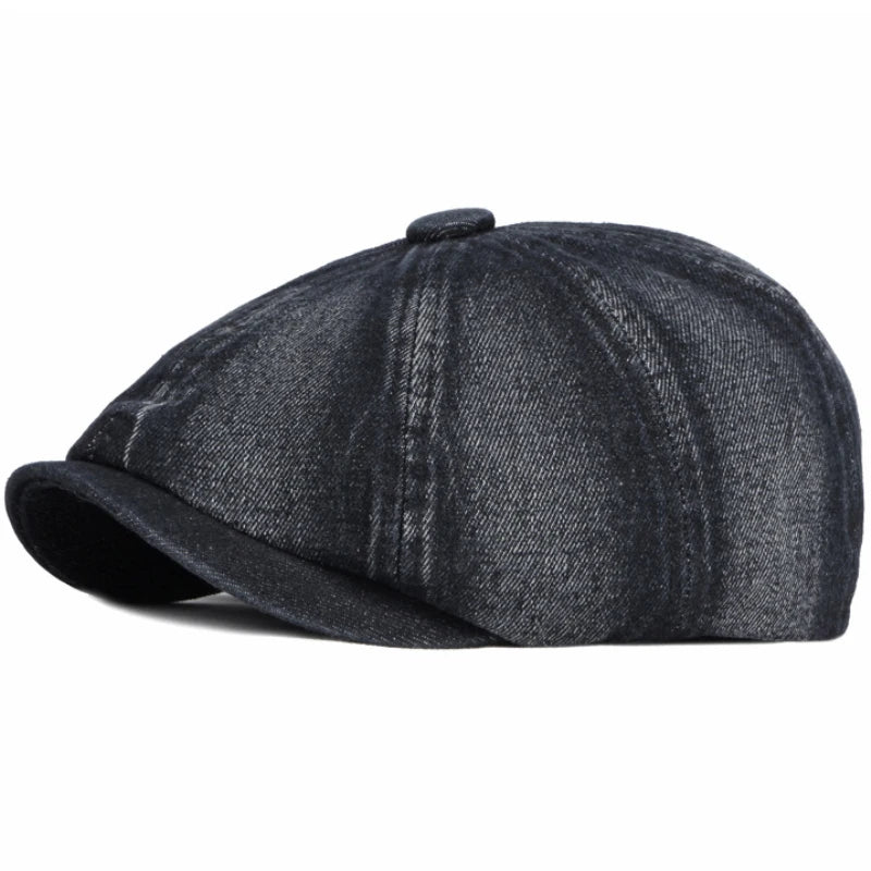 Men Women Flat Cap Hat Washed Cotton Denim Beret Cap