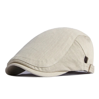 Spring Summer Beret Hat For Men Solid Black Gray Cotton Flat Cap