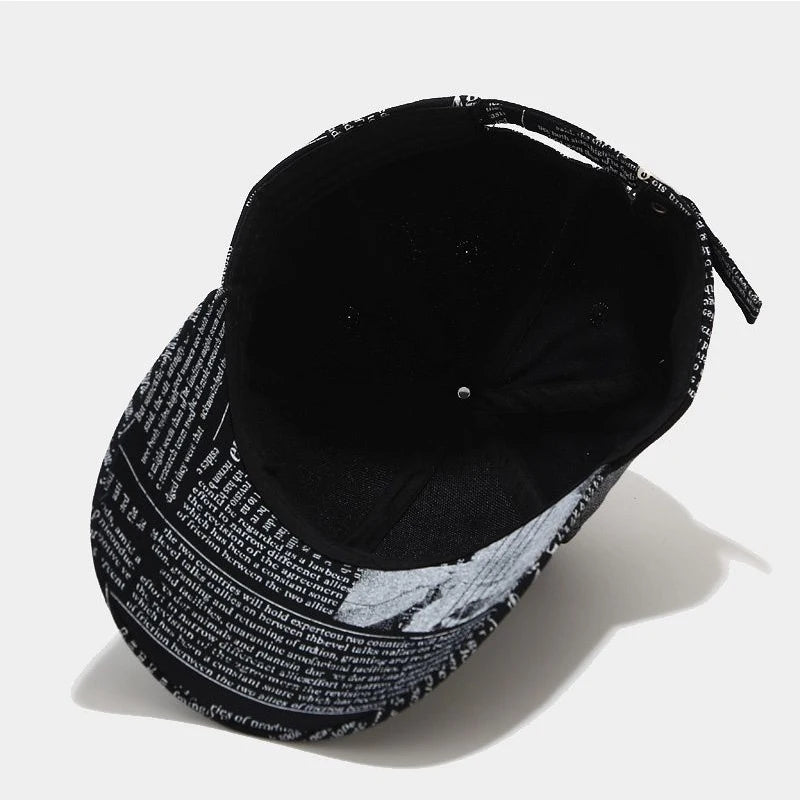 Yellow Newspaper Print Baseball Caps