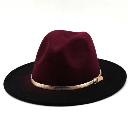 Women Patchwork Wide Brim Gradient Gold Belt Church Derby Top Hat