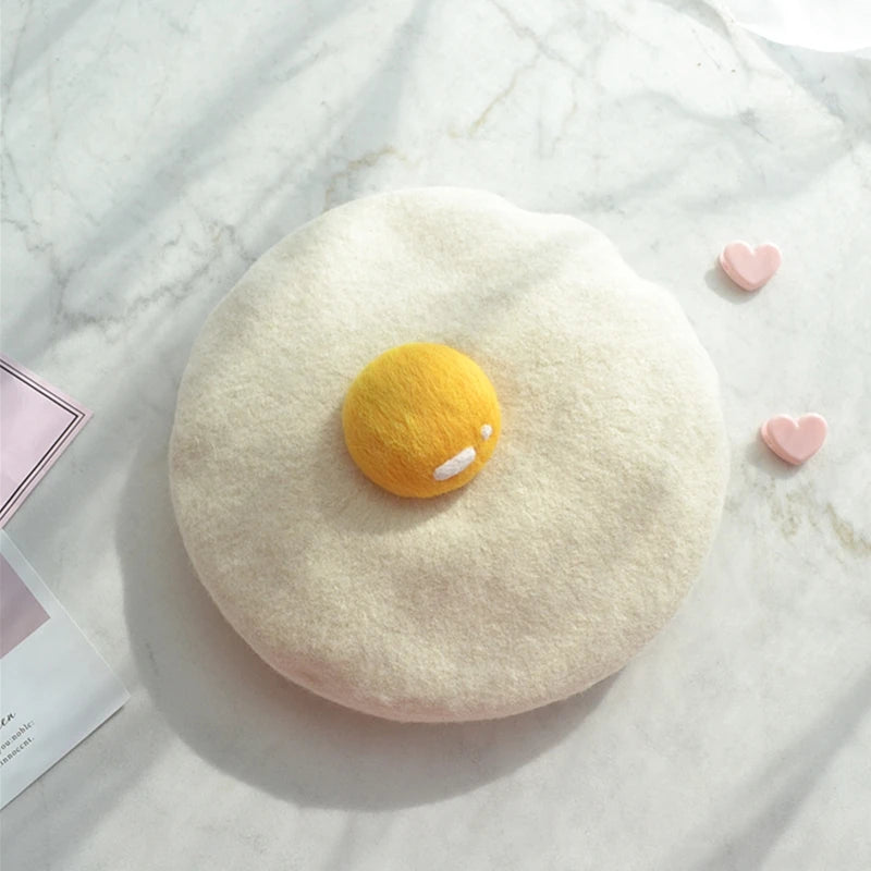 Women Handmade Beret Hat Female Hat Autumn Wool Felt Cloud Painter Cap