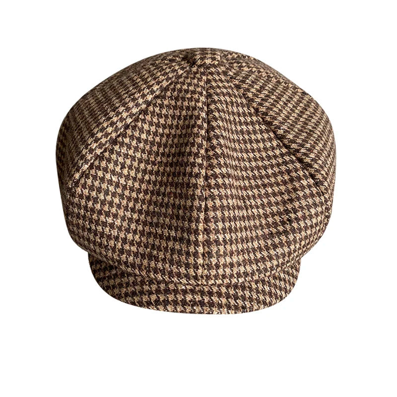 Retro Newsboy Cap Men Coffee Houndstooth Flat Caps