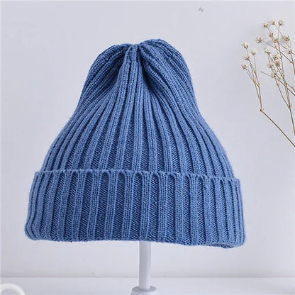 Baby Kids Ribbed Knitted Beanie Hats For Girls Boys