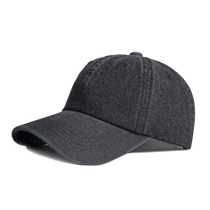 Casual Washed Cotton Baseball Cap Men Solid Black Blue Denim Dad Hat
