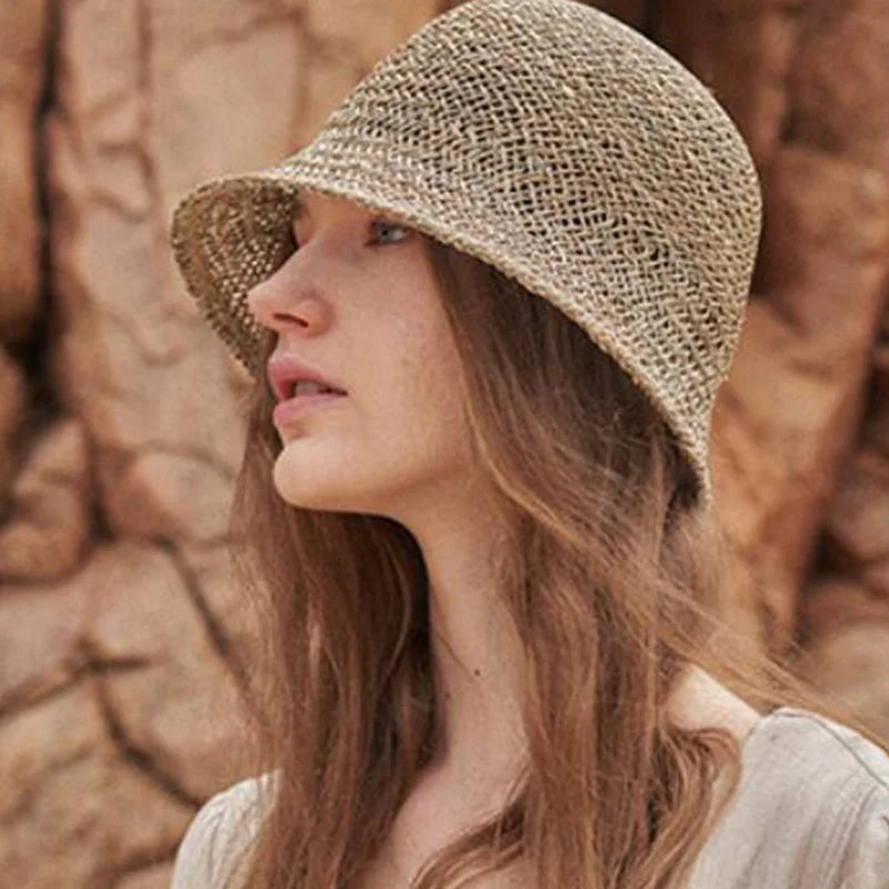 Promotional Price Classical Women Cloche Sun Hat Seagrass Beach Straw Hat