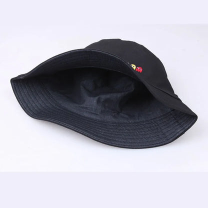 Korean Anime Cartoon Embroidered Basin Hat Eat Peas Fisherman Hat Sun Hat Wholesale Fishing Bucket Hat
