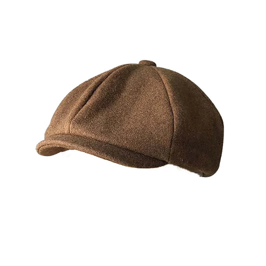 Black Brown Camel Wool Hat Man Newsboy Caps Solid Color Tweed Autumn Octagonal Hat