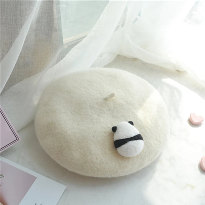 Women Handmade Beret Hat Female Hat Autumn Wool Felt Cloud Painter Cap