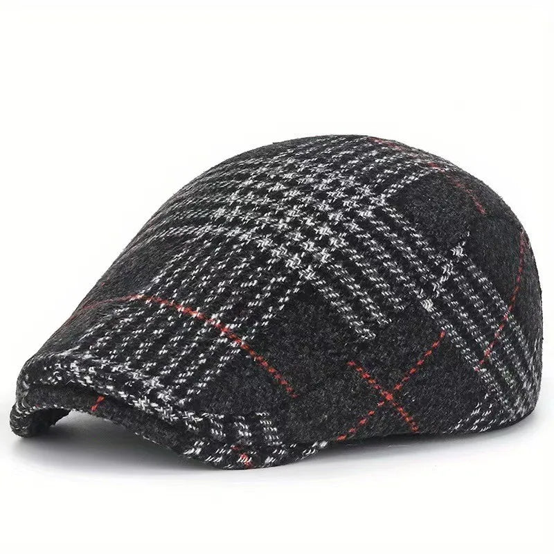 Men Beret Plaid Thick Hat For The Elderly Advanced Winter Autumn Cap