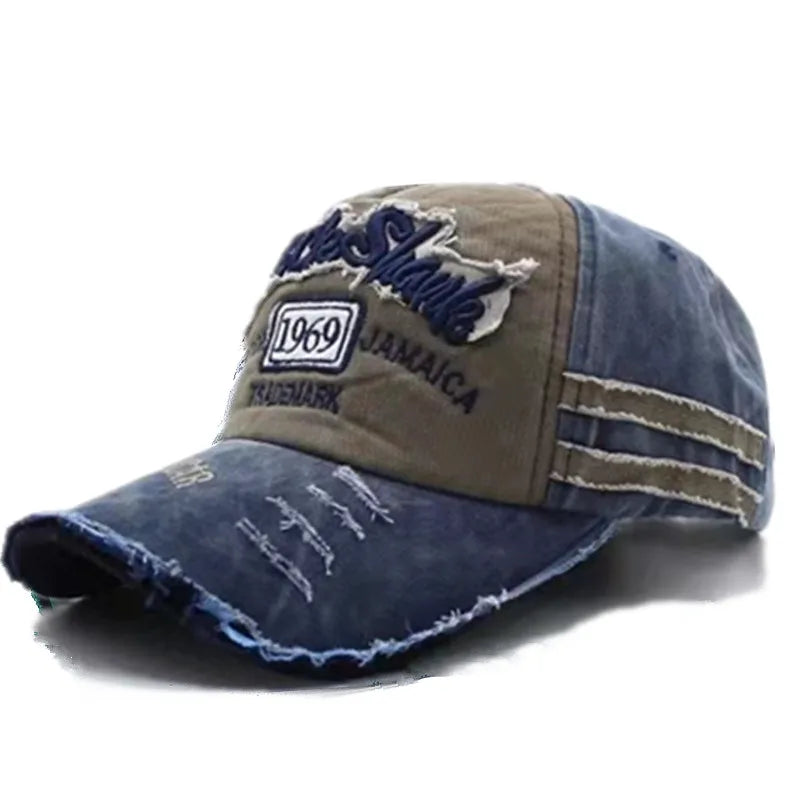 Unisex Washed Denim Baseball Cap For Men Women 1969 Letter Streetwear Cap
