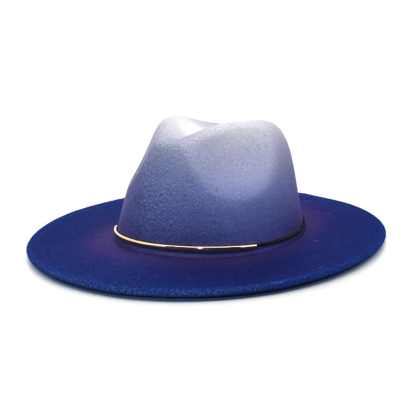 Gradient Large Brim Wool Vintage Felt Fedora Panama Hats