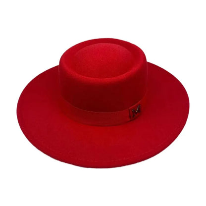 Winter Women Red Wool Felt Fedora Hat 8cm Wide Brim Ladies