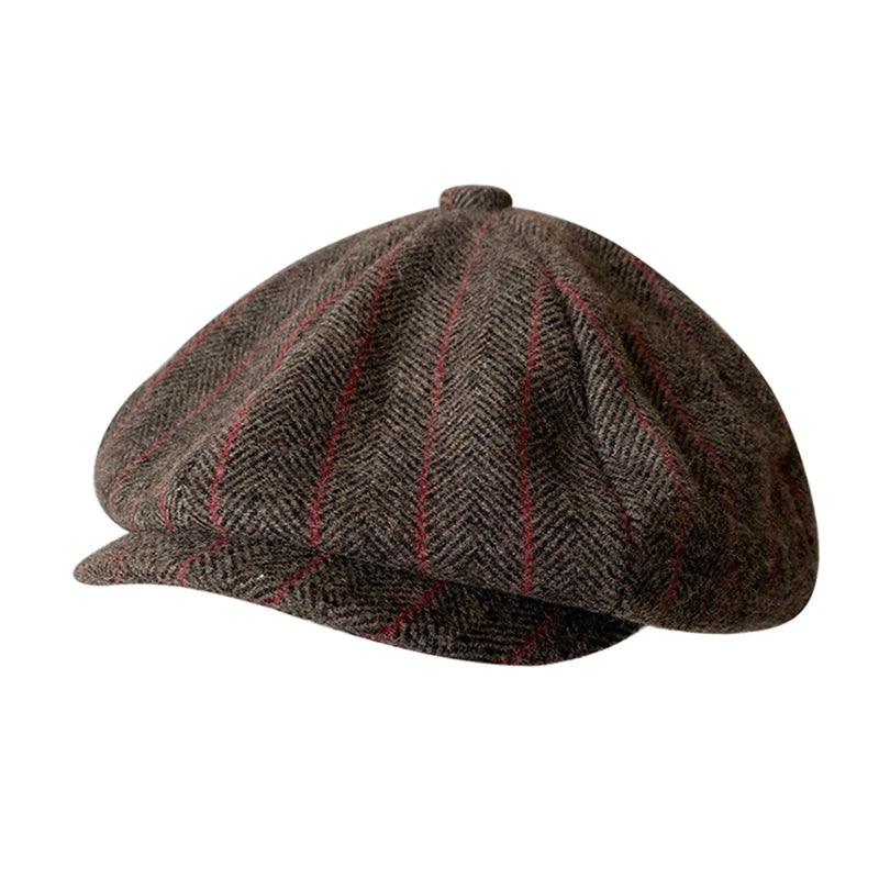 Men's Newsboy Cap Vintage Red Stripe Octagonal Hat