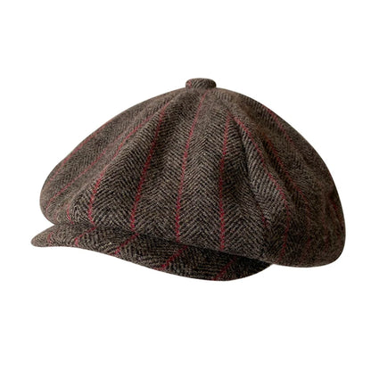 Men's Newsboy Cap Vintage Red Stripe Octagonal Hat