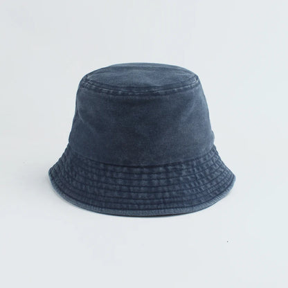 Washed Denim Bucket Hat Kids Wide Brim Cotton Fisherman Hat