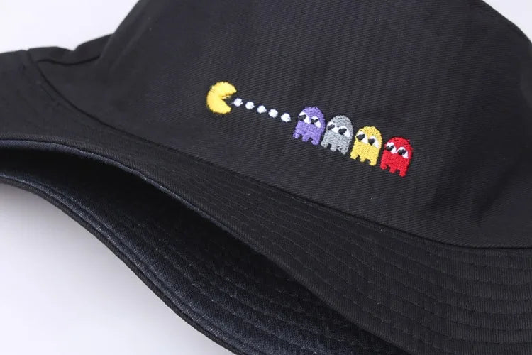 Korean Anime Cartoon Embroidered Basin Hat Eat Peas Fisherman Hat Sun Hat Wholesale Fishing Bucket Hat