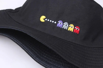Korean Anime Cartoon Embroidered Basin Hat Eat Peas Fisherman Hat Sun Hat Wholesale Fishing Bucket Hat