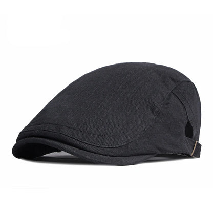 Spring Summer Beret Hat For Men Solid Black Gray Cotton Flat Cap