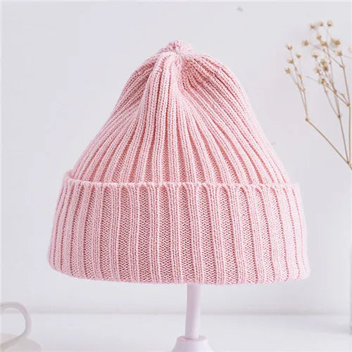 Baby Kids Ribbed Knitted Beanie Hats For Girls Boys