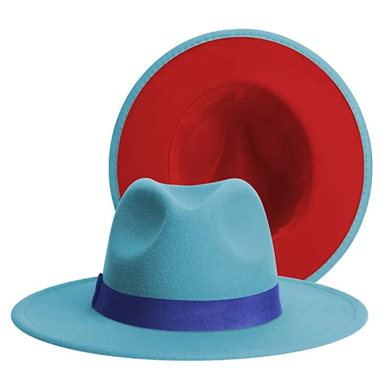 Simple Outside Black Inside Camel Patchwork Wide Brim Fedora