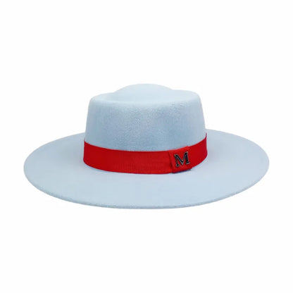 Winter Women Red Wool Felt Fedora Hat 8cm Wide Brim Ladies
