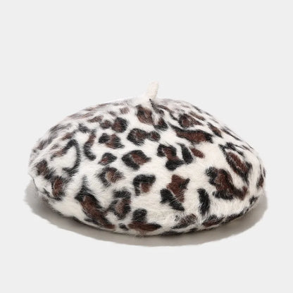Autumn Winter Leopard Print Warm Rabbit Fur Octagonal Hats For Women