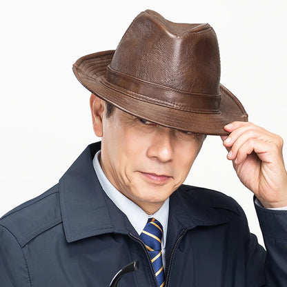 New 2025 Man High Quality Genuine Leather Cowhide Fedora