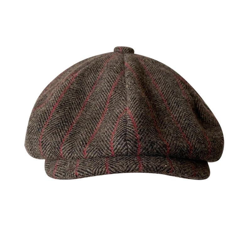 Men's Newsboy Cap Vintage Red Stripe Octagonal Hat