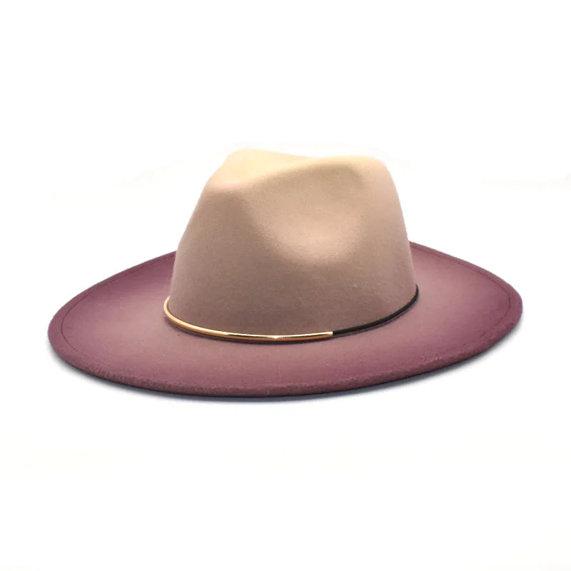 Gradient Large Brim Wool Vintage Felt Fedora Panama Hats