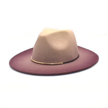 Gradient Large Brim Wool Vintage Felt Fedora Panama Hats