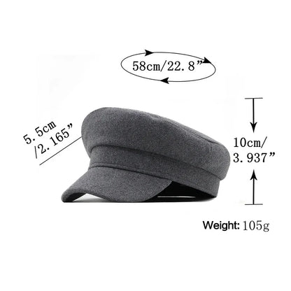 Classic Black High Quality Military Hat For Women Spring Autumn Winter Hats