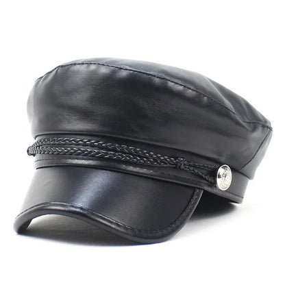 2022 Leather Girl And Women Solid Beret Octagonal Cap
