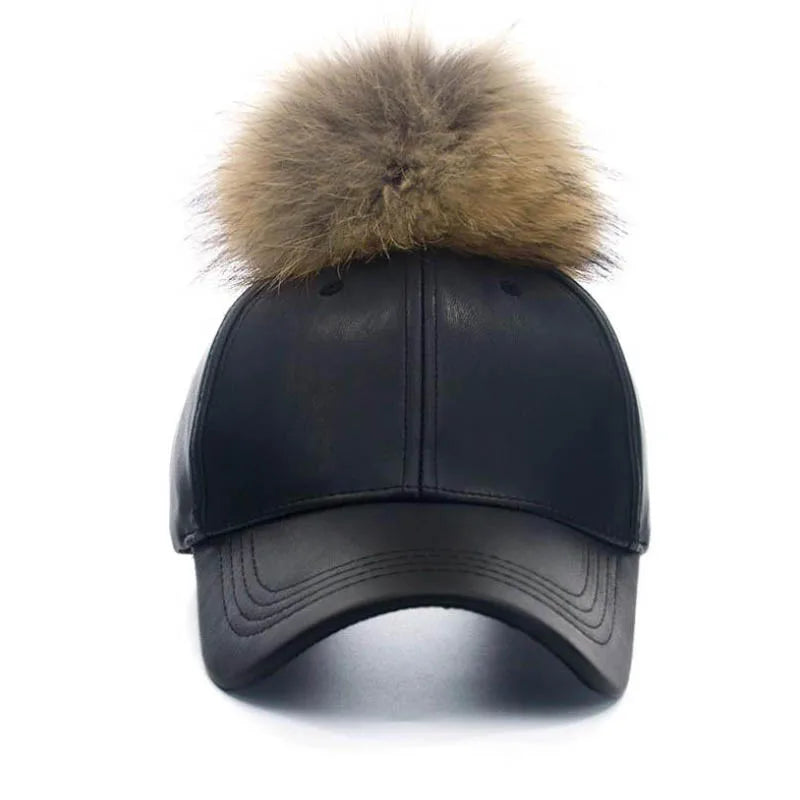 Hip Hop Baseball Cap Noble Hairball Leather Snapback Caps For Men Girls