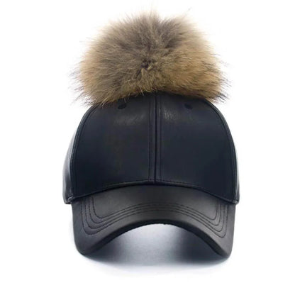 Hip Hop Baseball Cap Noble Hairball Leather Snapback Caps For Men Girls