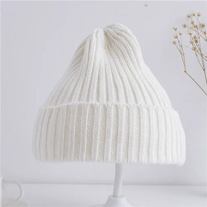 Baby Kids Ribbed Knitted Beanie Hats For Girls Boys