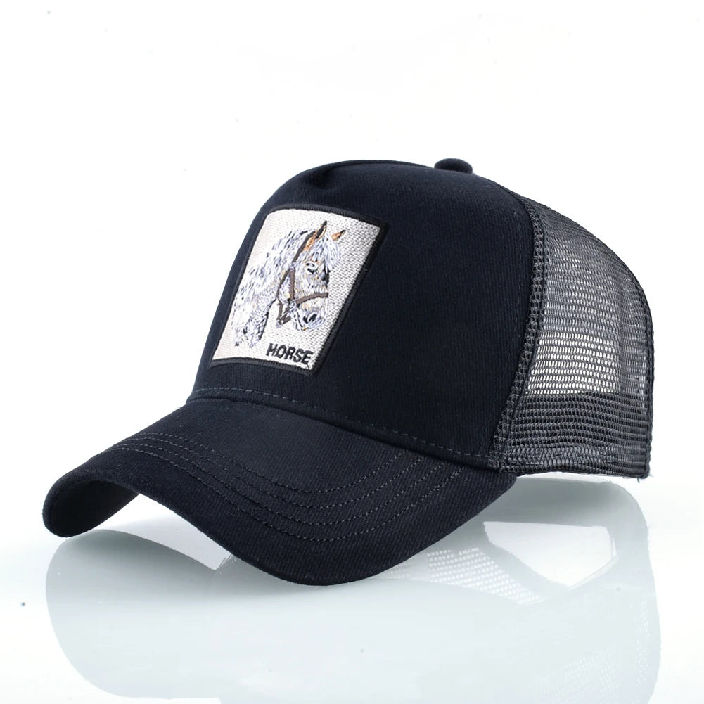 TQMSMY Fashion Embroidery White Horse Animal Trucker Hat Cotton Baseball Caps Breathable Summer Hats