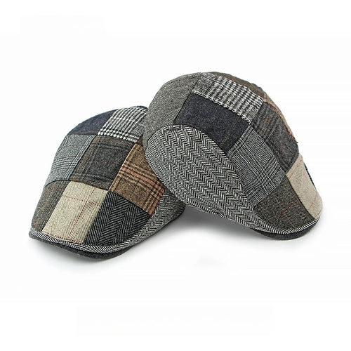 Men Patchwork Tweed Flat Cap Vintage